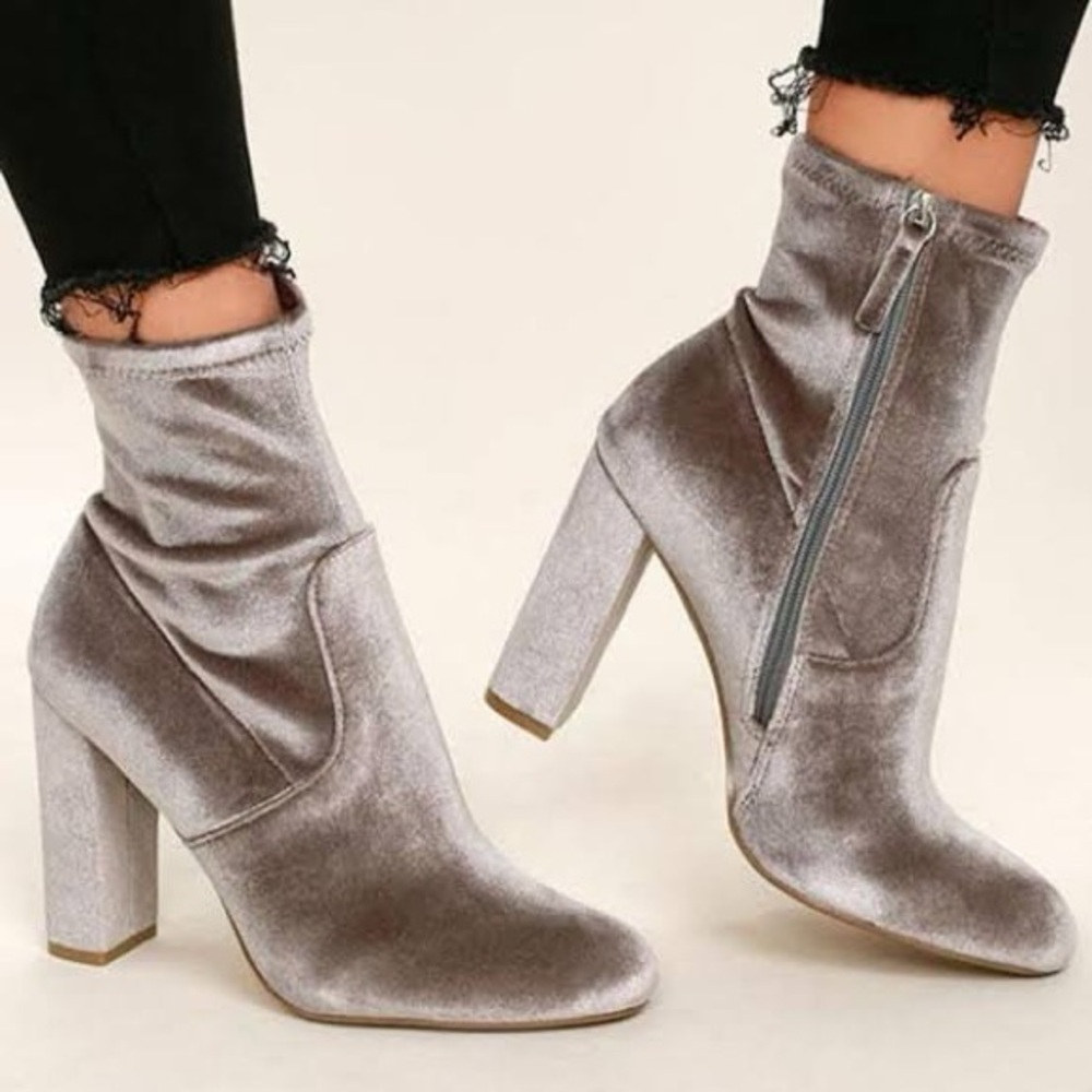Steve Madden Velvet Heeled Boots - Silver